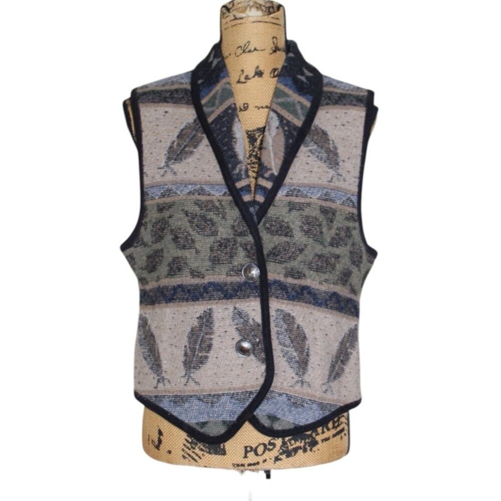 Nomadic Traders Southwest Feathers Wool Blend Button Vest Women's L